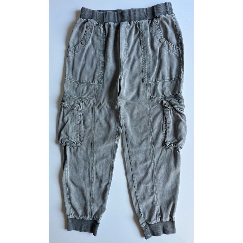 ANTHROPOLOGIE Pull On Elastic Waist Cargo Joggers Womens Medium 26"L Green Boho